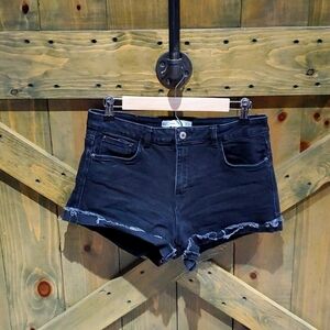 ZARA MICRO CUT OFFS BLACK JEAN SHORTS SIZE 8 CUFFED HEM Distressed River Lake